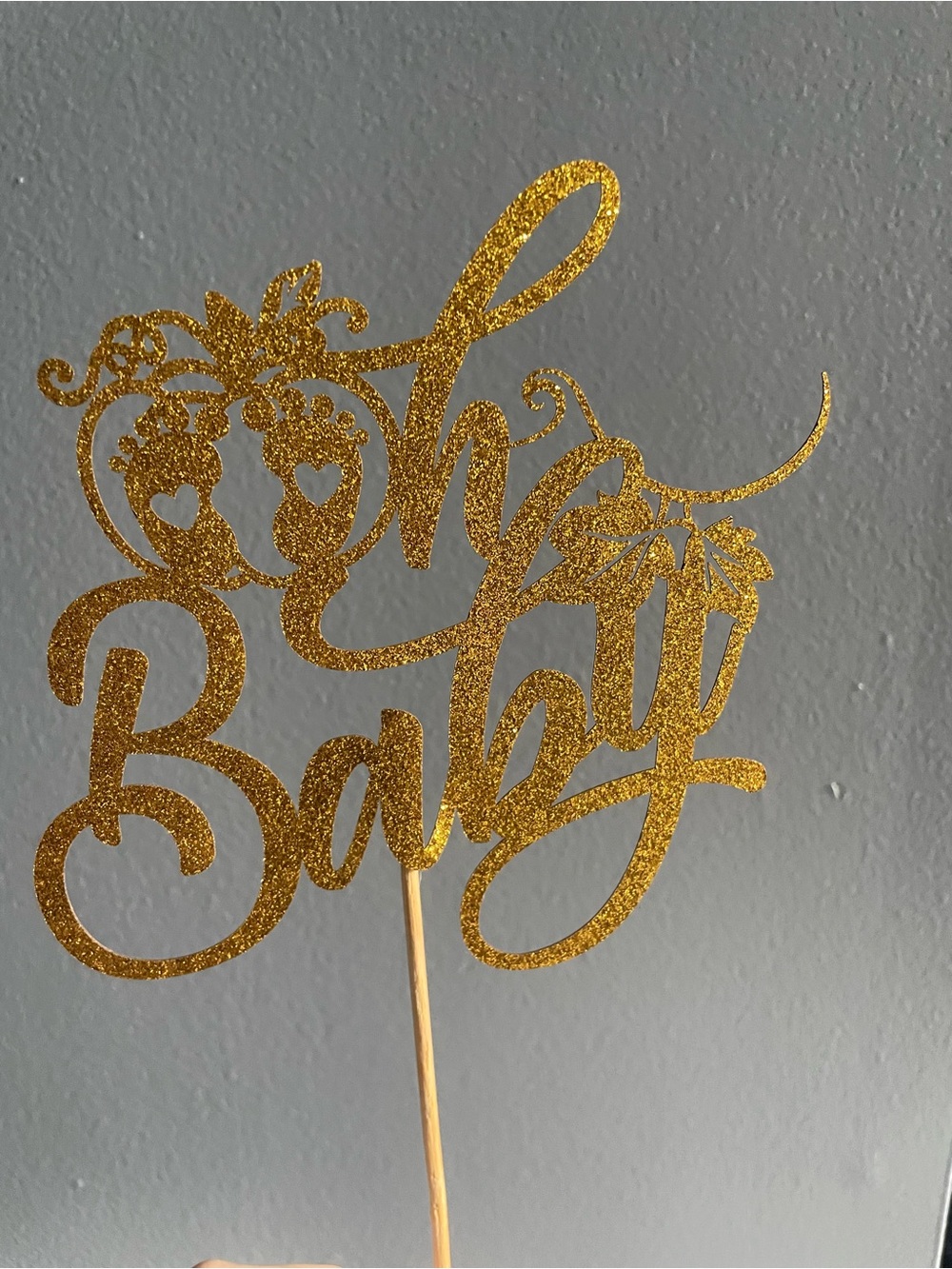 Gold "Oh Baby" Glitter Cake Topper - Baby Shower Decoration